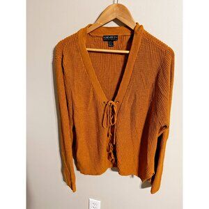 FOREVER 21+ Tie Up Women's Yellow Cardigan Sweater Knit 3XL